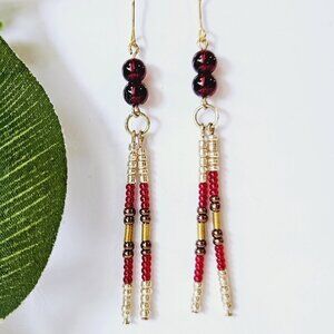2/$27 | Burgundy Beaded Indigenous Native Fringe Earrings | Handmade Jewelry